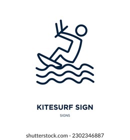 icono de símbolo kitesurf de la colección de signos. Señal lineal delgada de kitesurf, kitesurf, icono de contorno deportivo aislado en fondo blanco. Signo de kitesurf vector de línea, símbolo para web y móvil