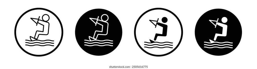 Kitesurf sign vector icon set black filled and outlined style.