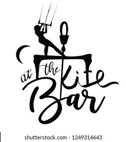 Kitesurfer Girl Lettering Design at the Bar. Female kitesurfing Calligraphy at the Kite Bar. Vector design.