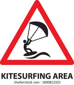 Kitesurfing area warning sign, icon or symbol in vector