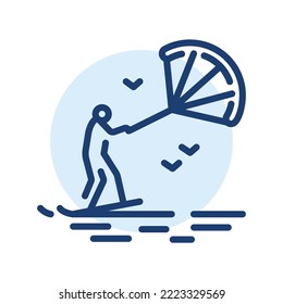 Kitesurfing black line icon. Water activity.