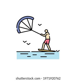 Kitesurfing color line icon. Isolated vector element. Outline pictogram for web page, mobile app, promo