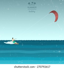 Kitesurfing illustration in retro style