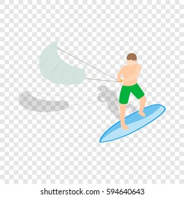Icono isométrico de kitesurf 3d en una ilustración vectorial de fondo transparente