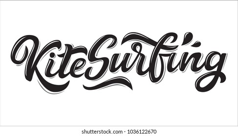 Kitesurfing lettering logo in graffiti style isolated on white background. Vector illustration for design t-shirts, banners, labels, clothes, apparel, water extreme sports competition.