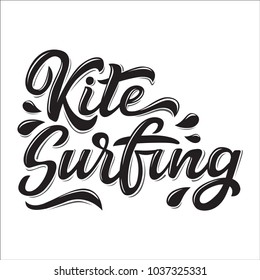 Kitesurfing lettering logo in graffiti style isolated on white background. Vector illustration for design t-shirts, banners, labels, clothes, apparel, water extreme sports competition.