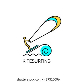Kitesurfing logo thin line. Vector illustration