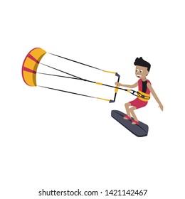 Kitesurfing man on surf table water extreme sport vector illustration graphic design