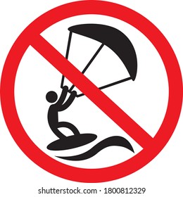 Kitesurfing not allowed sign, icon or symbol in vector