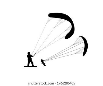 Kitesurfing silhouettes of athletes vector illustration