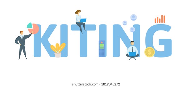 Kiting. Concept with keyword, people and icons. Flat vector illustration. Isolated on white background.