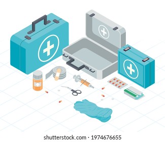 kits and first aid set icons