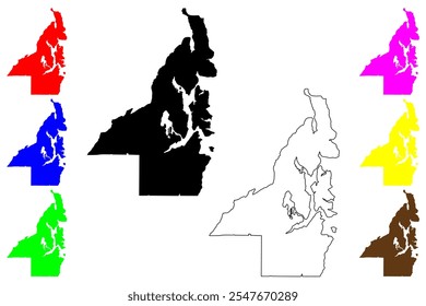 Kitsap County, Estado de Washington (U.S. County, United States of America, USA, U.S., US) mapa ilustração vetorial, esboço de rabisco Mapa de Kitsap