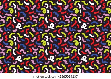 Kitsch illustration. Kitsch pattern geometric retro design in seamless background. vibrant colorful graphic illustration. Vector illustration.