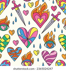Kitsch illustration. Kitsch pattern geometric retro design in seamless background. vibrant colorful graphic illustration. Vector illustration.