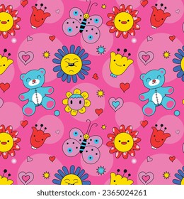 Kitsch illustration. Kitsch pattern geometric retro design in seamless background. vibrant colorful graphic illustration. Vector illustration.