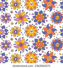 Kitsch illustration. Kitsch pattern geometric retro design in seamless background. vibrant colorful graphic illustration. Vector illustration.