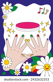 a kitsch nail art poster with daisy flowers