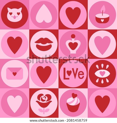 Kitsch St. Valentine seamless pattern. Pink love and hearts. Romantic illustration.