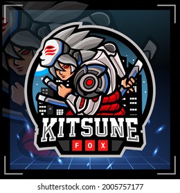 Kitsune cyborg mascot. esport logo design