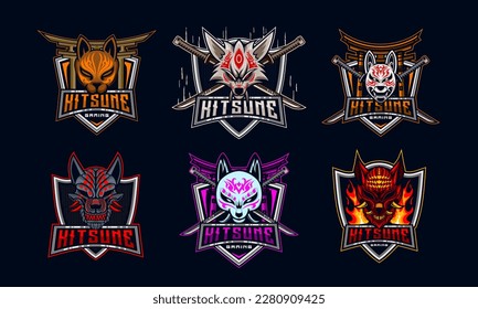 Kitsune E-Sport Set. Logotipo del paquete E-Sport Set. Conjunto de paquetes de mascota.