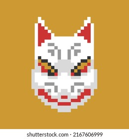 Kitsune Festival Fox Face Mask Black Red White Yellow Gold 8bit Pixel Art Style