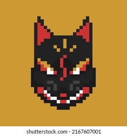 Kitsune Festival Fox Face Mask Black Red White Yellow Gold 8bit Pixel Art Style