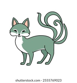 Kitsune Flat Vector Illustration, Multiple Tails, Stylized Fox, Simple Design, Clean Lines, White Background