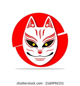 Kitsune fox mask on red circle white background japanese style flat vector icon design.