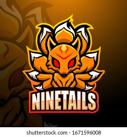 Kitsune fox nine tails mascot esport logo design