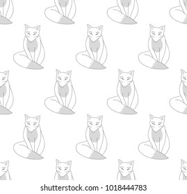 Kitsune Fox on White Background. Vector Illustration.