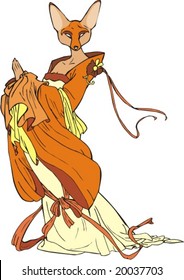 Kitsune, fox-spirit in Chinese and Japanese myths, vector illustration