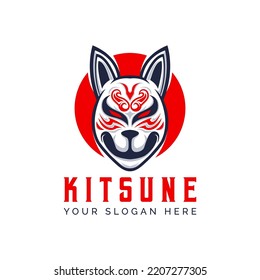 Kitsune Head japanesee Wolf Logo vector illustration