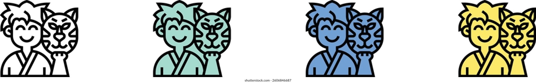kitsune icon. Outline, Green, Blue and Yellow Style Design Isolated On White Background