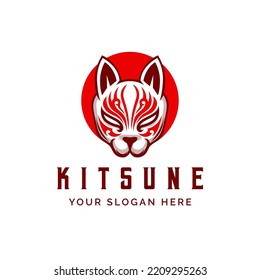 Kitsune japan Wolf Mask Logo de diseño ilustración vectorial