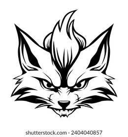 Kitsune japanesee fox drawing head vector illustration