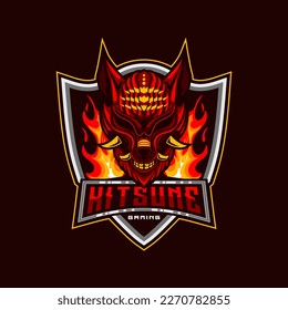 Kitsune Logo. Kitsune esport mascot logo design. Kitsune Samurai Head Japanesee Wolf Logo vector illustration