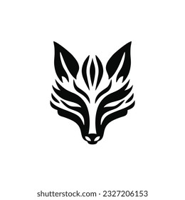 Kitsune logo of fox face clipart vector, japan mask of animal head mythology silhouette, mascot icon, wolf symbol. isolated on white background.