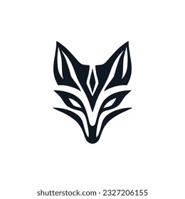 Kitsune logo of fox face clipart vector, japan mask of animal head mythology silhouette, mascot icon, wolf symbol. isolated on white background.