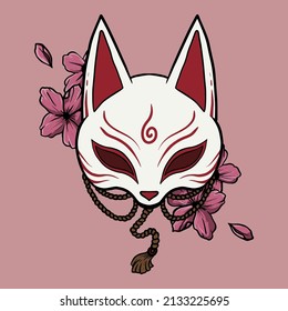 kitsune mask artwork sakura japanese mask