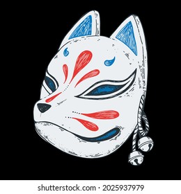 Kitsune mask hand drawn vector illustration. Traditional japanese demon. Tattoo print. Hand drawn illustration for t-shirt print, fabric and other uses.