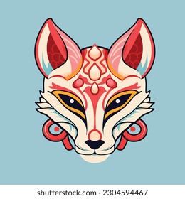 Kitsune Mask Hand Drawn Vector Cartoon Flat Illustration