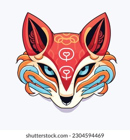 Kitsune Mask Hand Drawn Vector Cartoon Flat Illustration