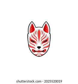 kitsune mask illustration, Japanese traditional mask, kitsune, kabuki, bunny, fox, logo icon vector illustration