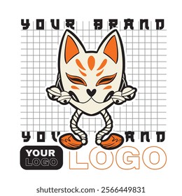 kitsune mask illustration, Japanese traditional mask, kitsune, kabuki, bunny, fox, logo icon vector illustration