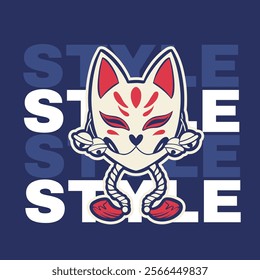 kitsune mask illustration, Japanese traditional mask, kitsune, kabuki, bunny, fox, logo icon vector illustration