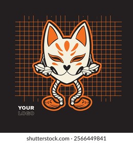 kitsune mask illustration, Japanese traditional mask, kitsune, kabuki, bunny, fox, logo icon vector illustration