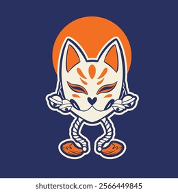 kitsune mask illustration, Japanese traditional mask, kitsune, kabuki, bunny, fox, logo icon vector illustration