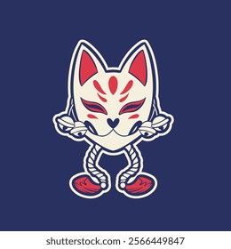 kitsune mask illustration, Japanese traditional mask, kitsune, kabuki, bunny, fox, logo icon vector illustration