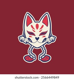 kitsune mask illustration, Japanese traditional mask, kitsune, kabuki, bunny, fox, logo icon vector illustration